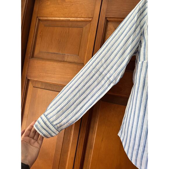 NWOT UNTUCKit Women's Linen Wehlen Stripe Button Up Shirt Blue/White Size 2 - Picture 4 of 11
